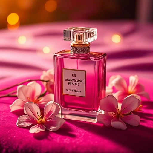 A luxurious perfume bottle on a velvet surface, surrounded by delicate flowers and soft golden light, evoking elegance and sophistication, no text or labels visible