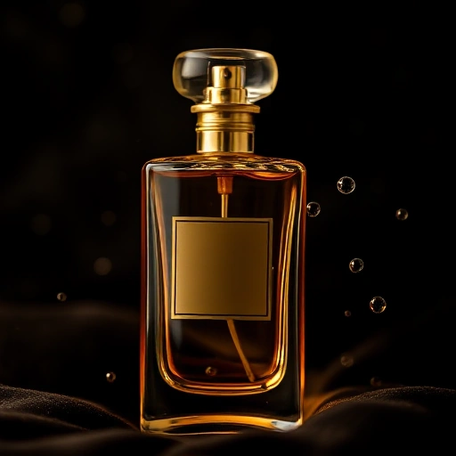 A close-up of an elegant perfume bottle with a soft golden glow, surrounded by subtle floating particles suggesting invisible attraction, on a dark velvet background, no text or labels visible