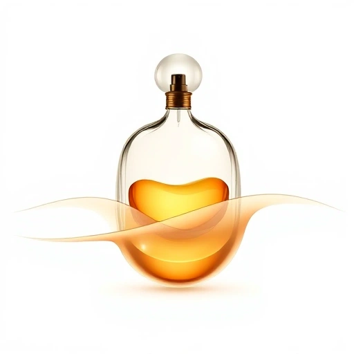 An elegant, minimalist illustration showing the three main components of a perfume composition: top notes (light citrus or floral elements like lemon or jasmine), middle notes (floral or spicy heart like rose or lavender), and base notes (deep woody or amber elements like sandalwood or vanilla), arranged in layered translucent waves or floating spheres with soft gradients, symbolizing olfactory structure, no text, no labels, no bottles, purely abstract and artistic representation