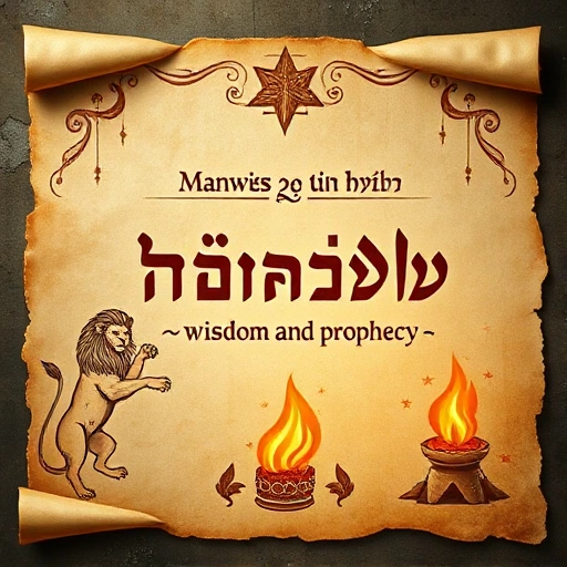 An ancient Hebrew scroll with the name 'Даниэль' written in elegant calligraphy, surrounded by symbolic elements representing wisdom and prophecy: a lion, a blazing furnace, and stars forming a constellation, all rendered in a soft, luminous style with subtle gold accents and parchment texture