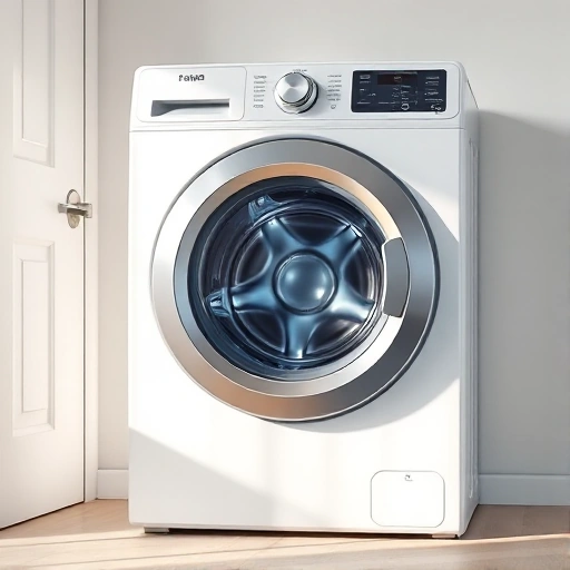 A modern, high-quality illustration of a reliable and durable washing machine in a clean, well-lit home laundry room, showing subtle signs of long-term use like slight wear on the door handle but no damage, with internal components visible through a transparent panel — highlighting robust motor, stainless steel drum, and advanced vibration dampening system; soft natural lighting, minimalist Scandinavian design, focus on engineering precision and longevity, no text, no logos, no UI screens, no pe