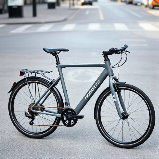 A modern urban gray bicycle with sleek design, displayed on a clean city street background with subtle pavement texture, soft natural daylight, minimalistic composition, focus on the bike's frame, wheels, and handlebars, no riders, no text, no logos, no additional objects