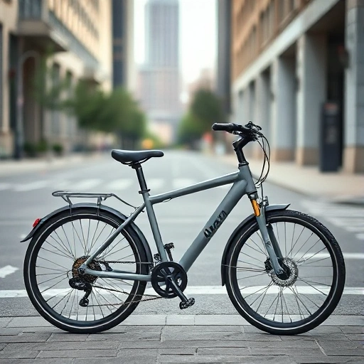 A modern urban gray bicycle with sleek design, parked on a city street with subtle architectural elements in the background, emphasizing versatility and style, soft natural lighting, high detail, minimalist composition